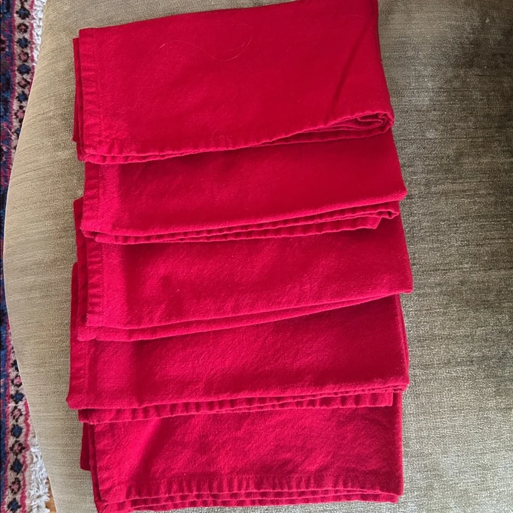 Set of Five Red Cloth Napkins Size 19” by 19”; Used once and Washed.